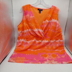 Chaps Tank Top Size 3X Empire Waist Surplice V Neck Orange Pink Blouse